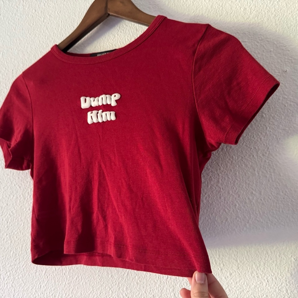 Forever 21 Dump Him Baby Tee Red Graphic Cropped Y2K Top Large Sassy - Picture 4 of 12